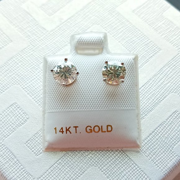 Certified 14K White Gold Colorless Moissanite 1.42ct Post Stud Earrings - Picture 4 of 12